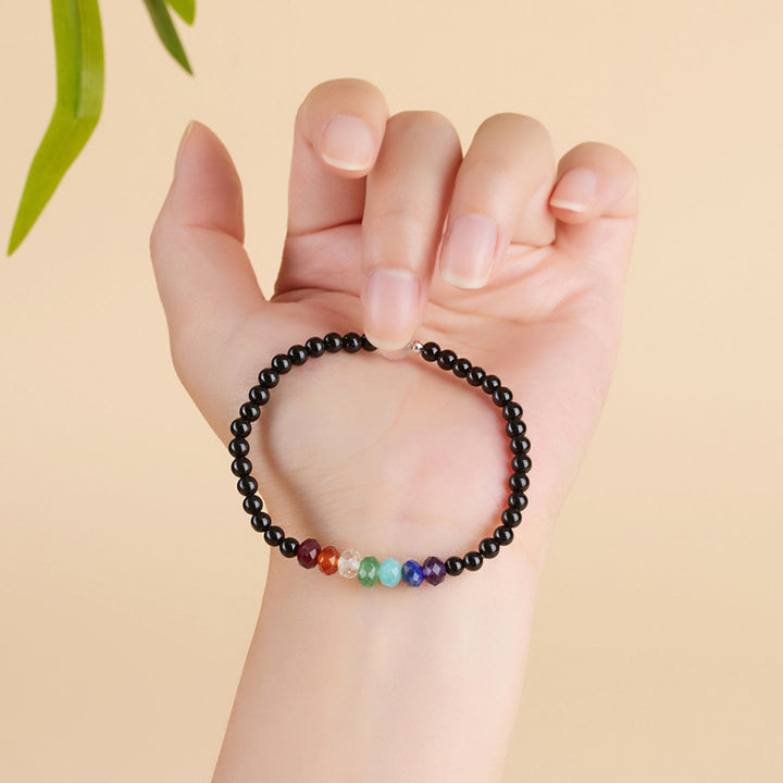 Buddha Stones極細4mmブラックトルマリン カラフルストーンブレスレット - image 4
