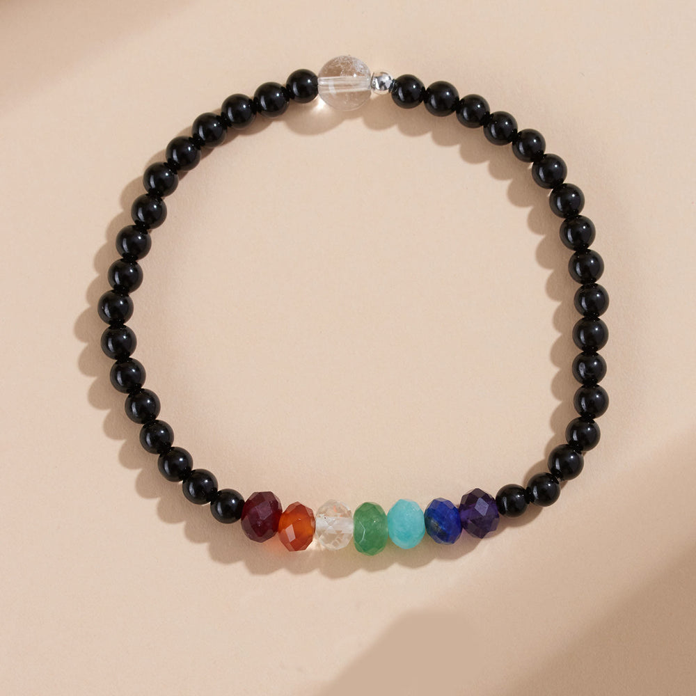 Buddha Stones極細4mmブラックトルマリン カラフルストーンブレスレット - image 2