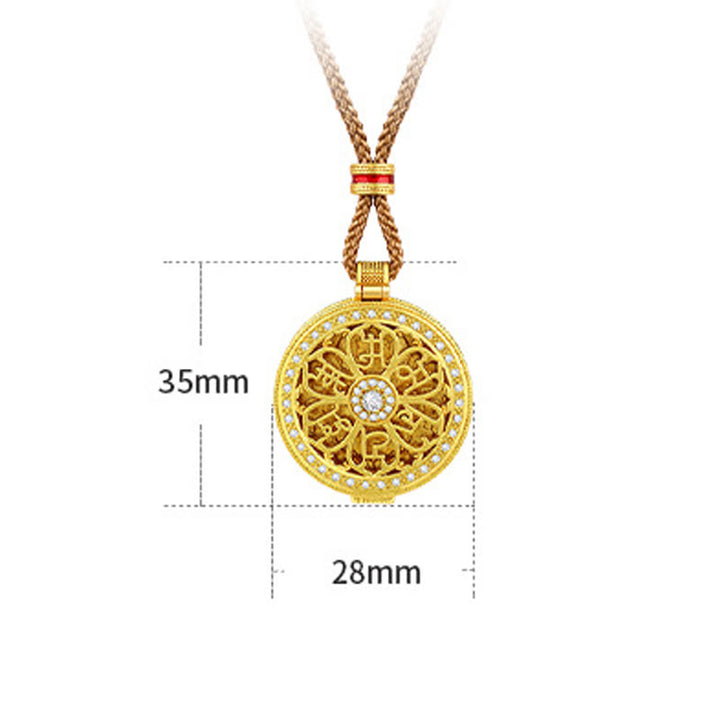 Buddha Stones オーム・マニ・パドメ・フム開閉式銅メッキゴールド富のネックレスペンダント - image 4