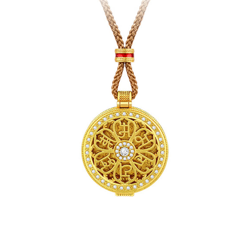 Buddha Stones オーム・マニ・パドメ・フム開閉式銅メッキゴールド富のネックレスペンダント - image 5