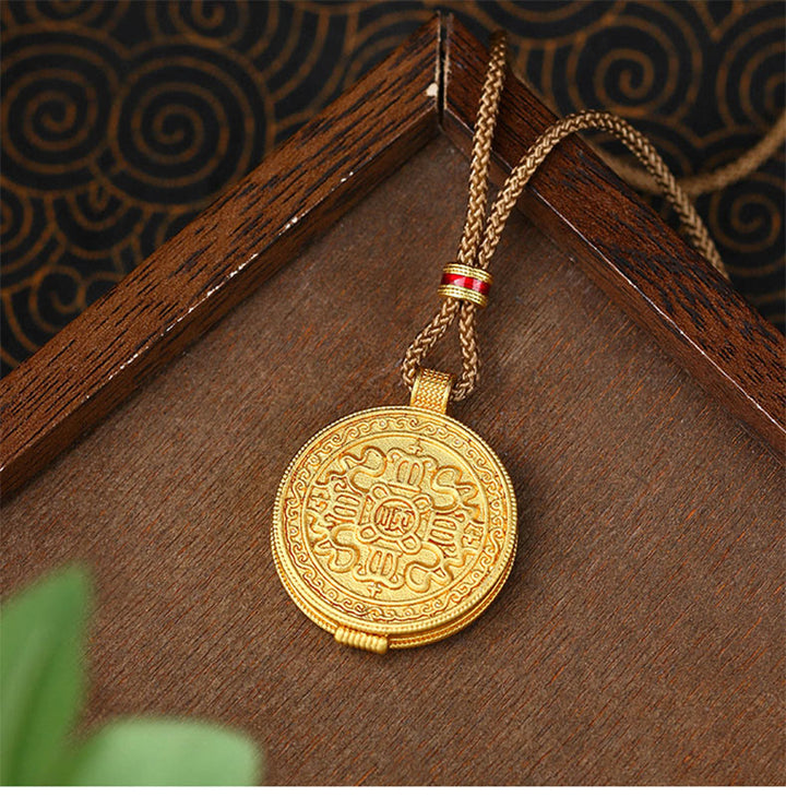 Buddha Stones オーム・マニ・パドメ・フム開閉式銅メッキゴールド富のネックレスペンダント - image 2