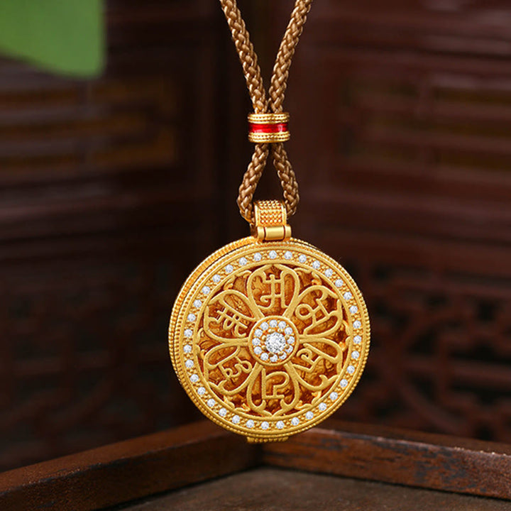 Buddha Stones オーム・マニ・パドメ・フム開閉式銅メッキゴールド富のネックレスペンダント - 銅（富♥幸運） - image 0