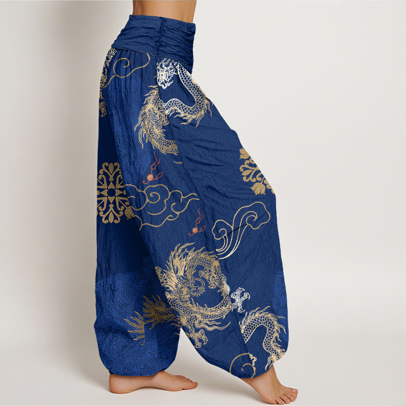 Buddha Stonesカジュアル金龍と吉兆雲柄レディース伸縮性ウエストハーレムパンツ - image 9