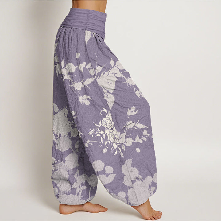 Buddha Stonesピュアコットン 咲き誇る花柄 レディース 伸縮性ウエスト ハーレムパンツ