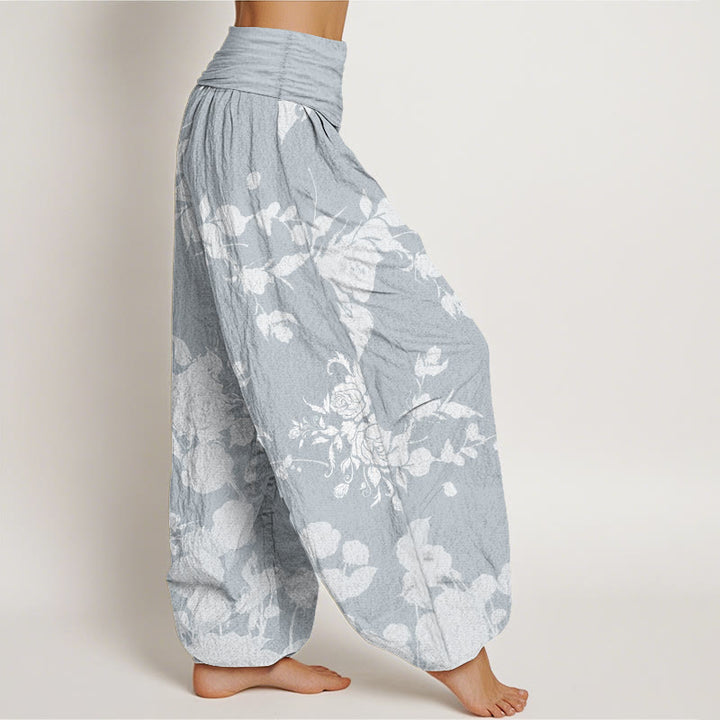 Buddha Stonesピュアコットン 咲き誇る花柄 レディース 伸縮性ウエスト ハーレムパンツ