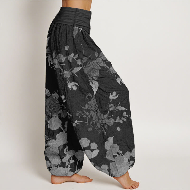 Buddha Stonesピュアコットン 咲き誇る花柄 レディース 伸縮性ウエスト ハーレムパンツ