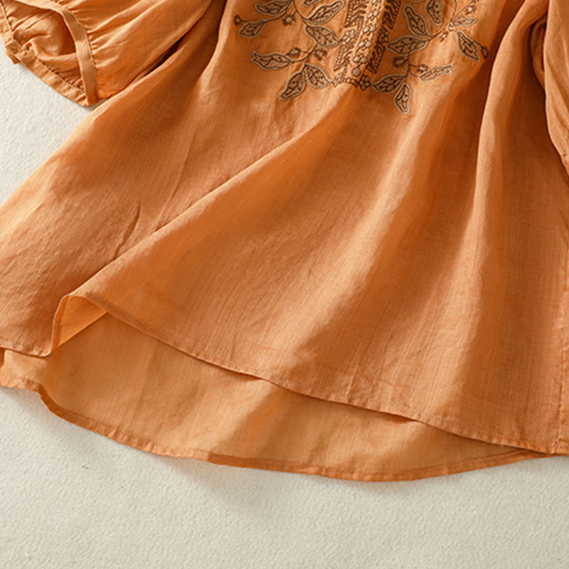 Buddha Stones刺繍レースカジュアルレディースコットンリネン半袖Tシャツ - image 5