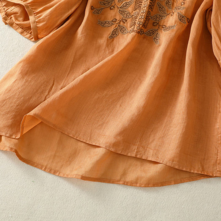 Buddha Stones刺繍レースカジュアルレディースコットンリネン半袖Tシャツ - image 5