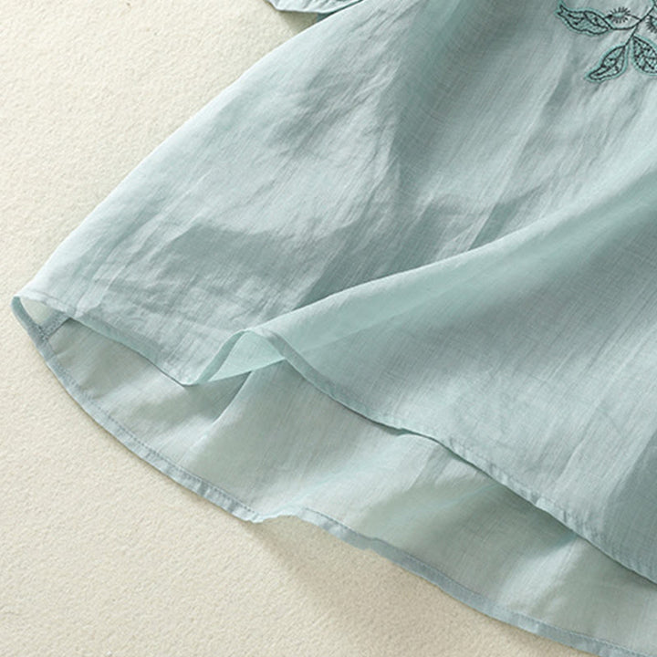 Buddha Stones刺繍レースカジュアルレディースコットンリネン半袖Tシャツ - image 15