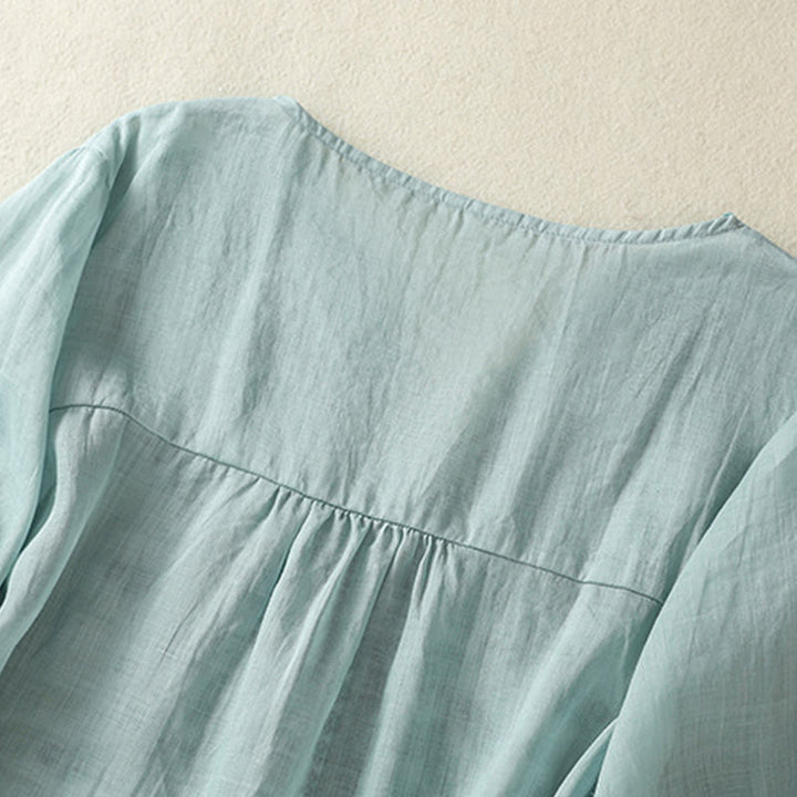 Buddha Stones刺繍レースカジュアルレディースコットンリネン半袖Tシャツ - image 18