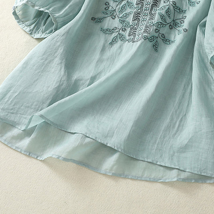 Buddha Stones刺繍レースカジュアルレディースコットンリネン半袖Tシャツ - image 16