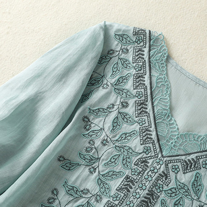 Buddha Stones刺繍レースカジュアルレディースコットンリネン半袖Tシャツ - image 12