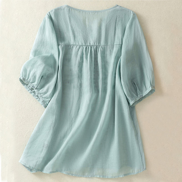 Buddha Stones刺繍レースカジュアルレディースコットンリネン半袖Tシャツ - image 10