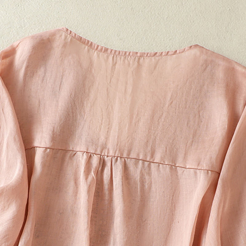 Buddha Stones刺繍レースカジュアルレディースコットンリネン半袖Tシャツ - image 23