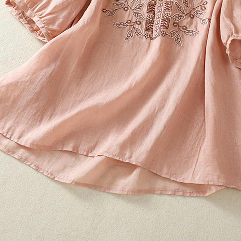 Buddha Stones刺繍レースカジュアルレディースコットンリネン半袖Tシャツ - image 25