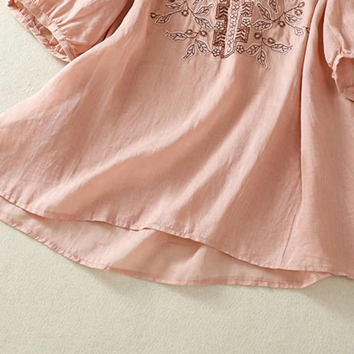 Buddha Stones刺繍レースカジュアルレディースコットンリネン半袖Tシャツ - image 26