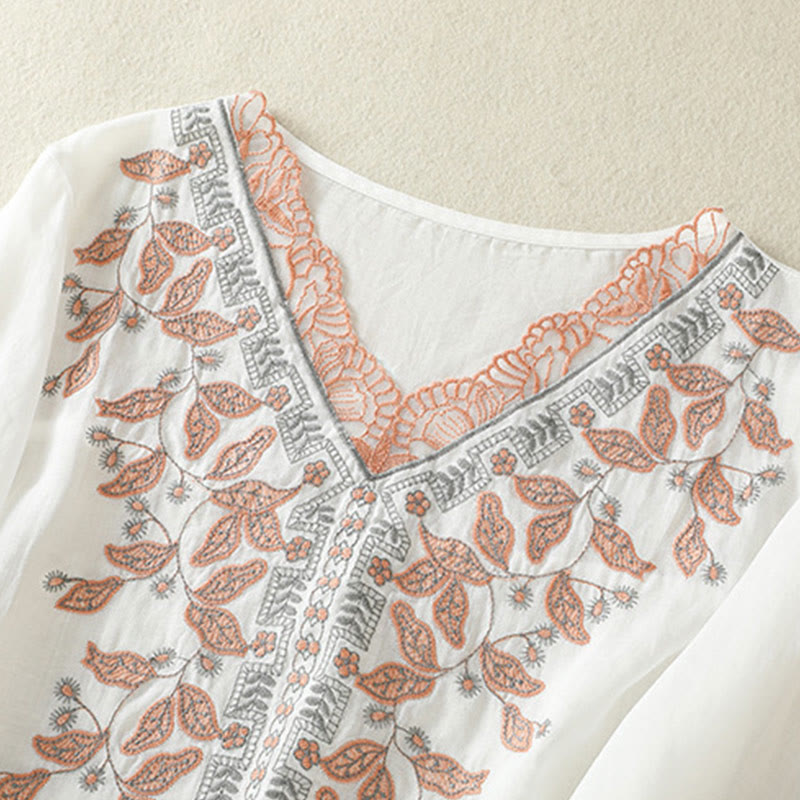 Buddha Stones刺繍レースカジュアルレディースコットンリネン半袖Tシャツ - image 32