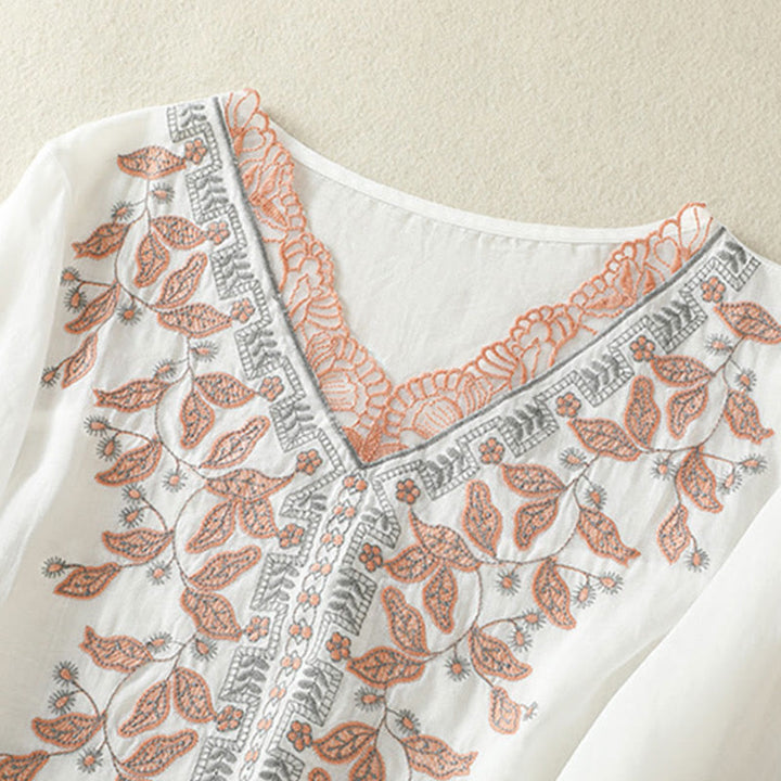 Buddha Stones刺繍レースカジュアルレディースコットンリネン半袖Tシャツ - image 32
