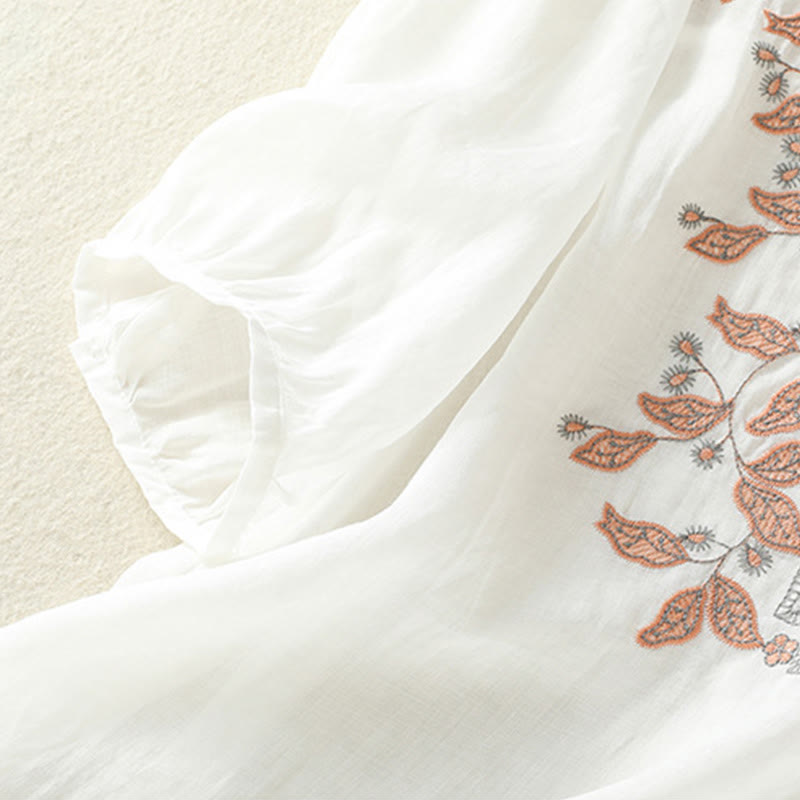 Buddha Stones刺繍レースカジュアルレディースコットンリネン半袖Tシャツ - image 34