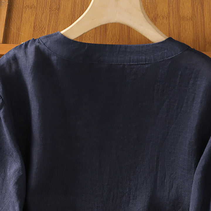 Buddha Stonesシンメトリー刺繍 コットン レディース クルーネック シャツ - image 5