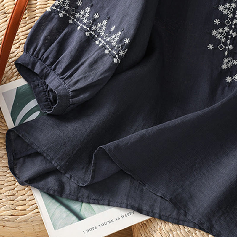 Buddha Stonesシンメトリー刺繍 コットン レディース クルーネック シャツ - image 6