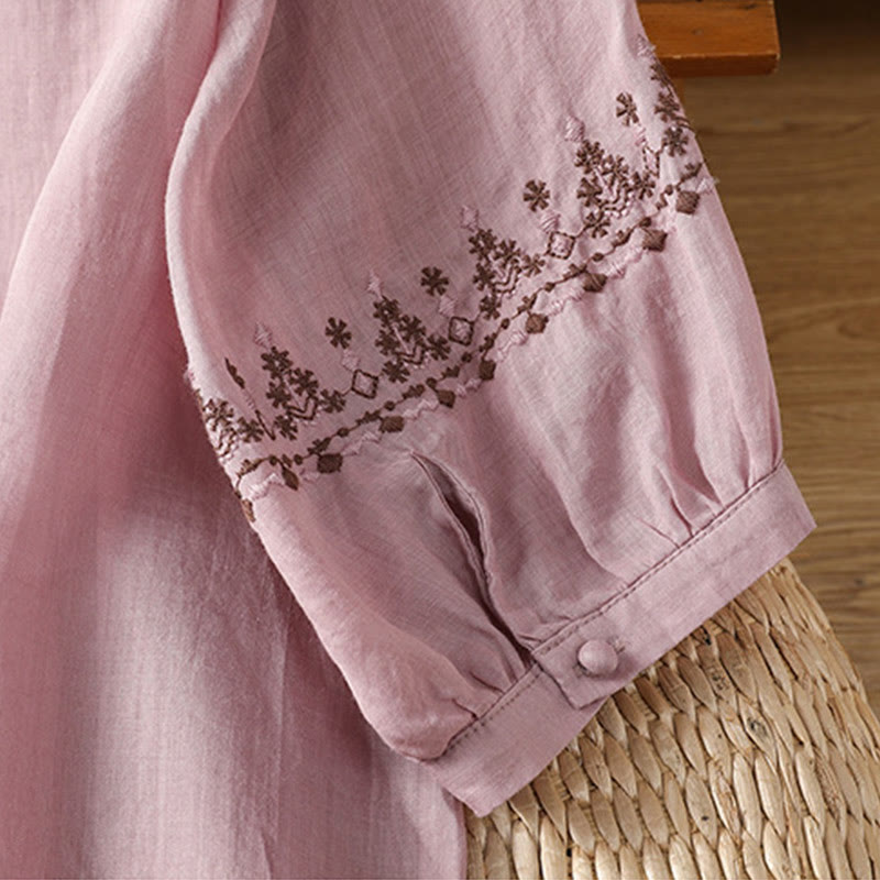 Buddha Stonesシンメトリー刺繍 コットン レディース クルーネック シャツ - image 12
