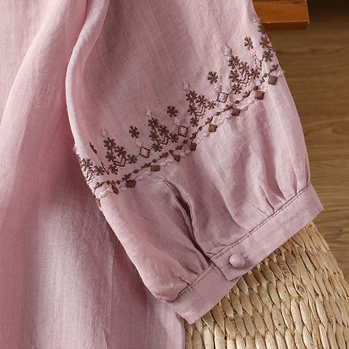 Buddha Stonesシンメトリー刺繍 コットン レディース クルーネック シャツ - image 12