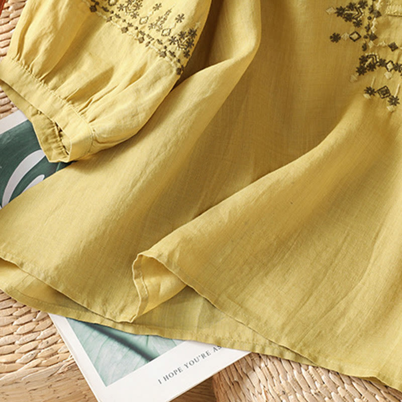 Buddha Stonesシンメトリー刺繍 コットン レディース クルーネック シャツ - image 19