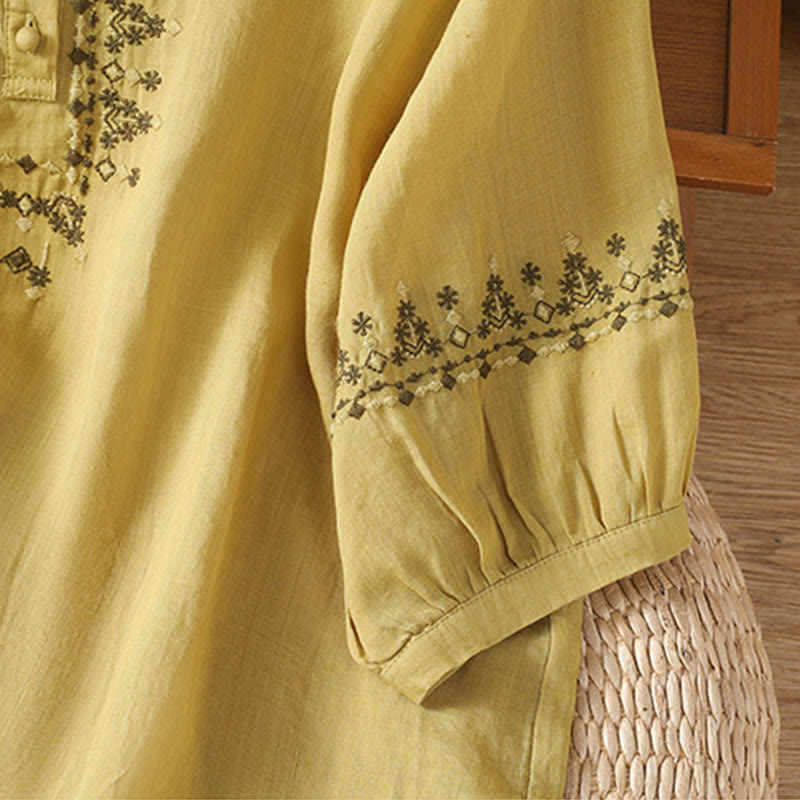 Buddha Stonesシンメトリー刺繍 コットン レディース クルーネック シャツ - image 21