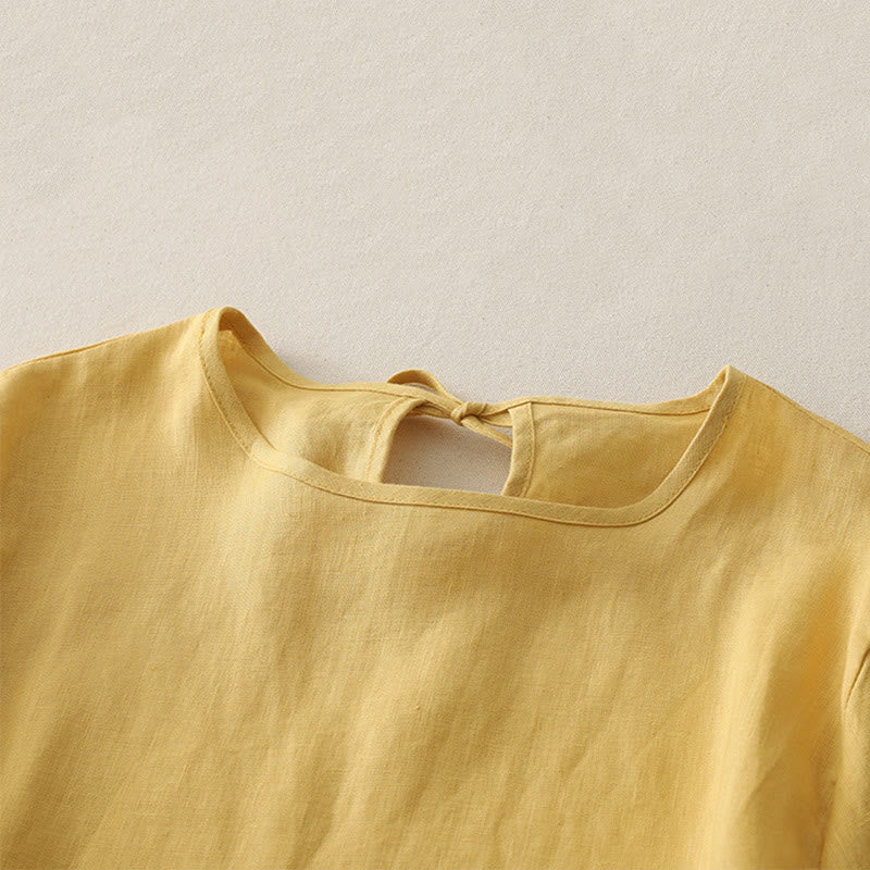 Buddha Stonesカジュアル 無地 フリルヘム クルーネック タイ レディース ポリエステル Tシャツ - image 2