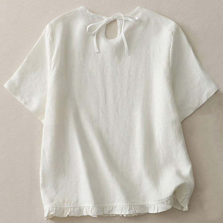 Buddha Stonesカジュアル 無地 フリルヘム クルーネック タイ レディース ポリエステル Tシャツ - 白 - US8-10，UK/AU12-14，EU40-42 (2XL) - image 6