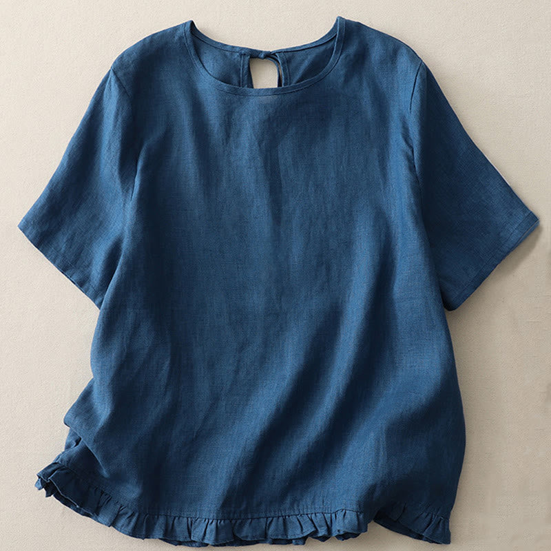 Buddha Stonesカジュアル 無地 フリルヘム クルーネック タイ レディース ポリエステル Tシャツ - スティールブルー - US8-10，UK/AU12-14，EU40-42 (2XL) - image 14