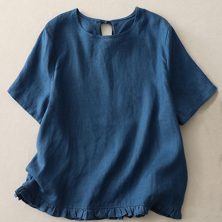 Buddha Stonesカジュアル 無地 フリルヘム クルーネック タイ レディース ポリエステル Tシャツ - スティールブルー - US8-10，UK/AU12-14，EU40-42 (2XL) - image 14
