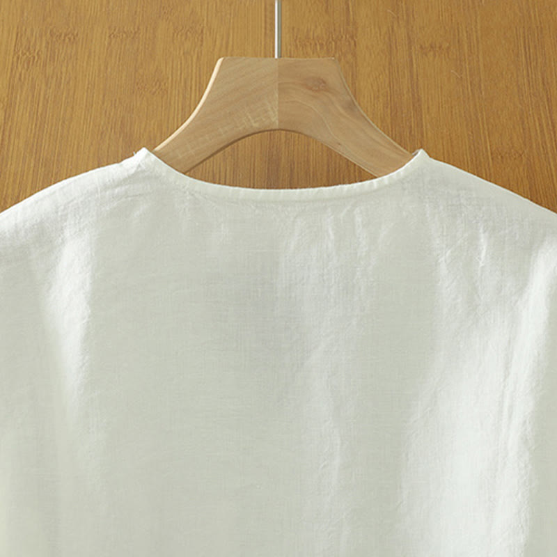 Buddha Stonesカジュアル 無地 レディース コットン リネン Vネック Tシャツ ポケット付き - image 9