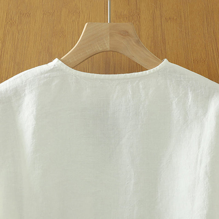 Buddha Stonesカジュアル 無地 レディース コットン リネン Vネック Tシャツ ポケット付き - image 9