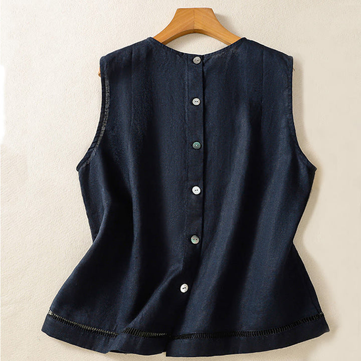 Buddha Stonesシンプル クルーネック ボタンデザイン レディース コットン ノースリーブ ベスト - image 2