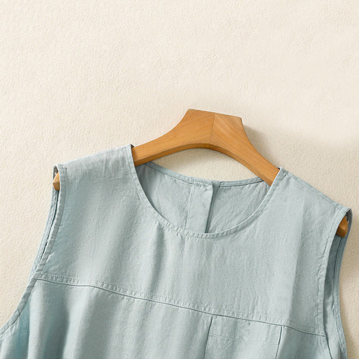 Buddha Stonesシンプル クルーネック ボタンデザイン レディース コットン ノースリーブ ベスト - image 8