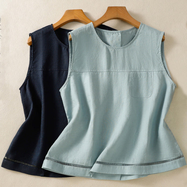 Buddha Stonesシンプル クルーネック ボタンデザイン レディース コットン ノースリーブ ベスト - image 16