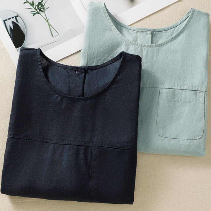 Buddha Stonesシンプル クルーネック ボタンデザイン レディース コットン ノースリーブ ベスト - image 16