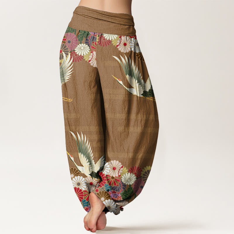 Buddha Stonesカジュアル鶴菊柄レディース伸縮性ウエストハーレムパンツ - image 10