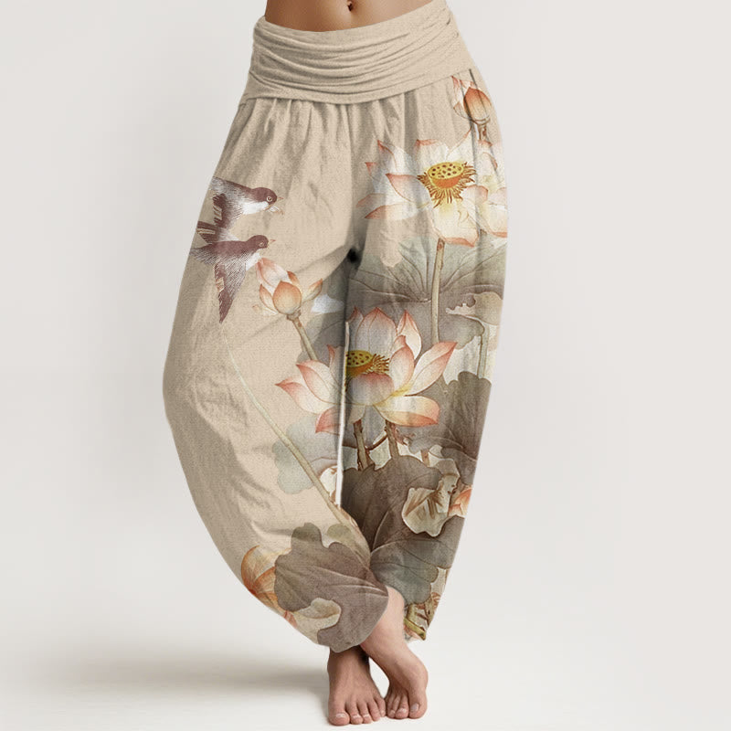 Buddha Stonesカジュアル夏蓮池柄レディース伸縮性ウエストハーレムパンツ - タン - US22、 UK/AU26、 EU54 (6XL) - image 8