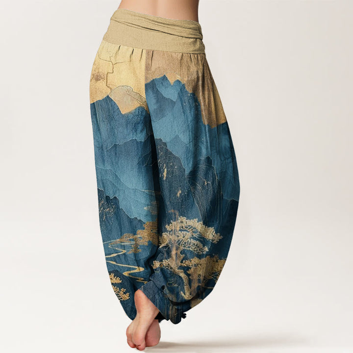 Buddha Stones、カジュアル、山、木、枝柄、レディース、伸縮性ウエスト、ハーレムパンツ - image 3