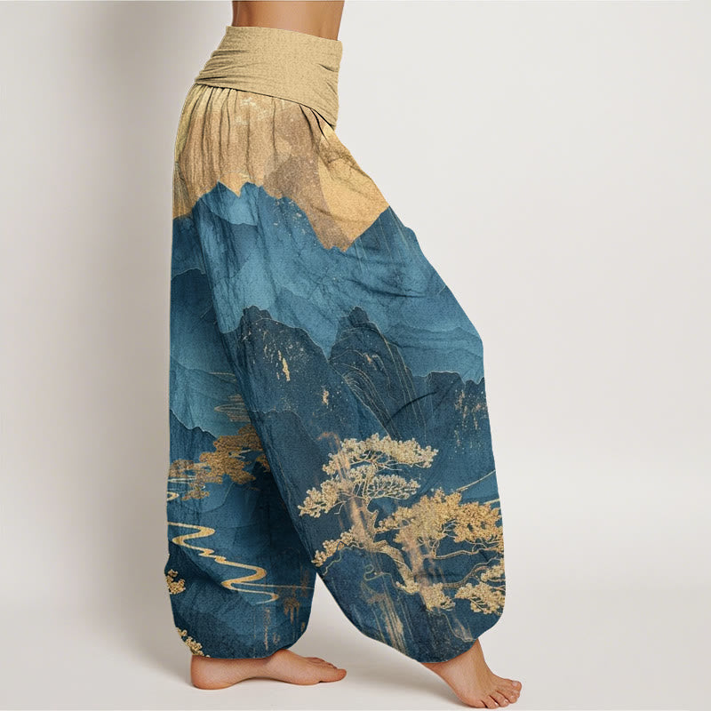 Buddha Stones、カジュアル、山、木、枝柄、レディース、伸縮性ウエスト、ハーレムパンツ - image 2