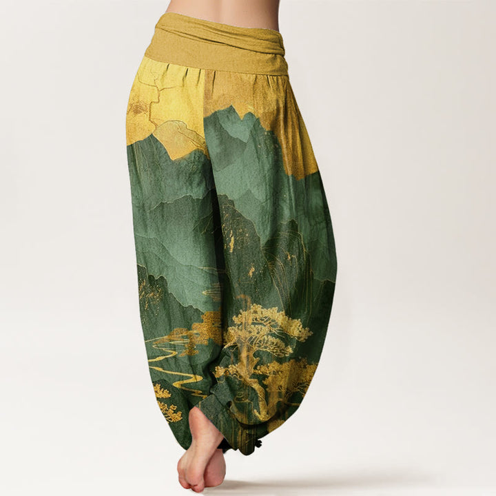 Buddha Stones、カジュアル、山、木、枝柄、レディース、伸縮性ウエスト、ハーレムパンツ - image 7