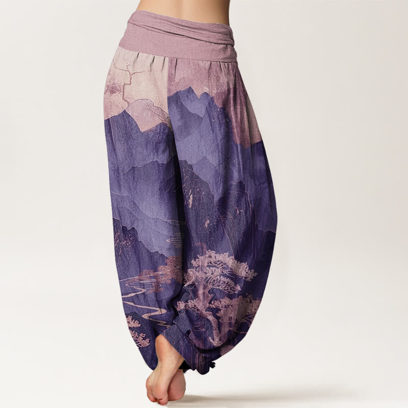 Buddha Stones、カジュアル、山、木、枝柄、レディース、伸縮性ウエスト、ハーレムパンツ - image 10