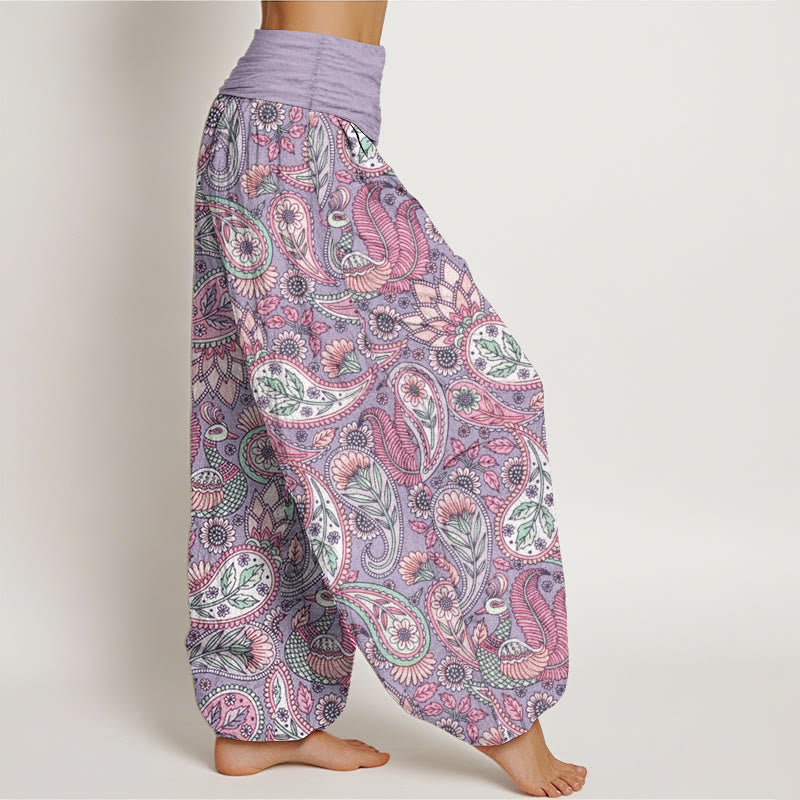 Buddha Stonesピュアコットン カシューフラワー ピーコック サンフラワーデザイン レディース 伸縮性ウエスト ハーレムパンツ