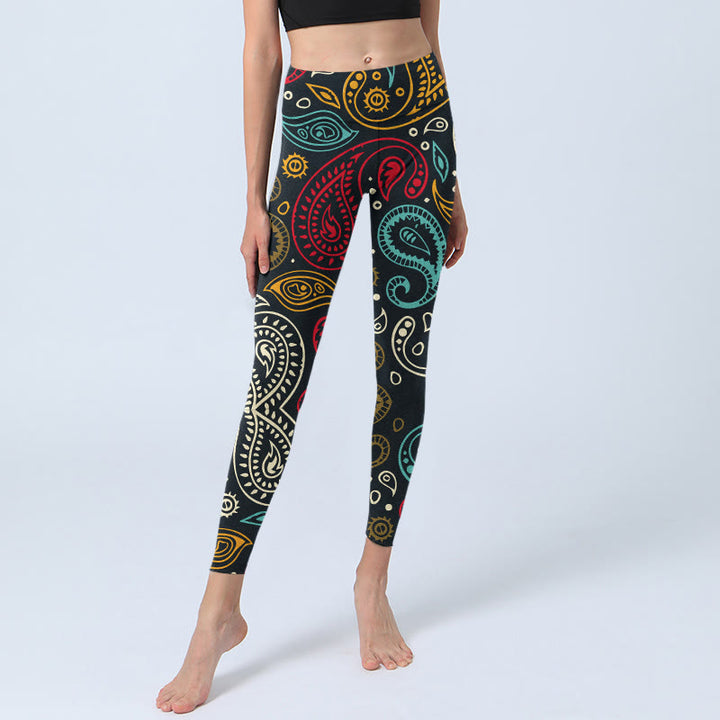 Buddha Stonesカラフルペイズリープリント ジムレギンス レディース ヨガパンツ - image 6