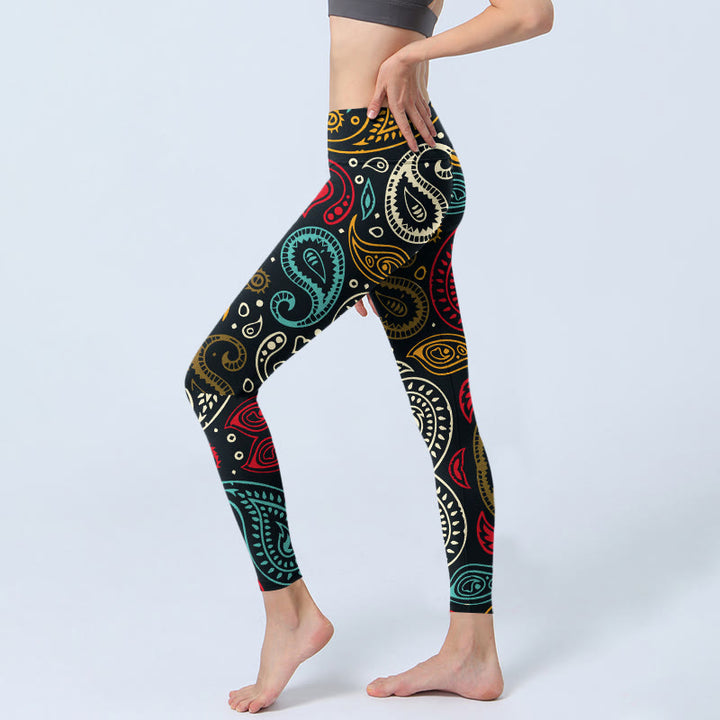 Buddha Stonesカラフルペイズリープリント ジムレギンス レディース ヨガパンツ - image 3