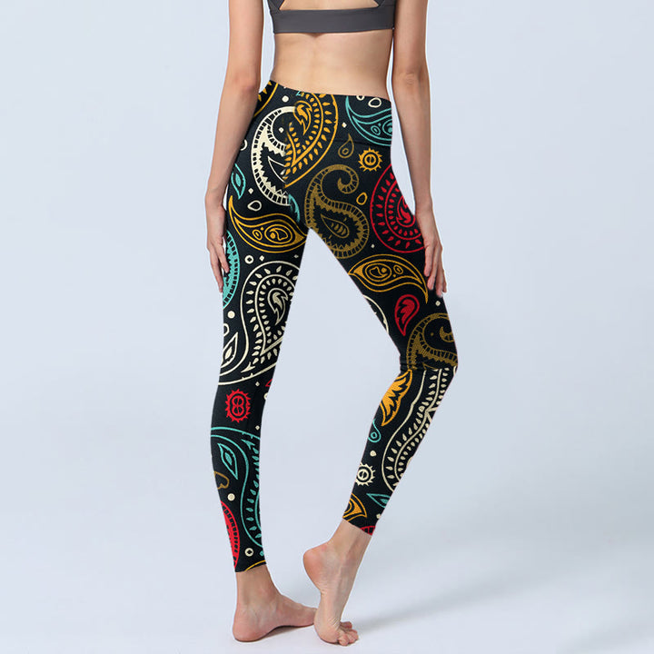 Buddha Stonesカラフルペイズリープリント ジムレギンス レディース ヨガパンツ - image 5