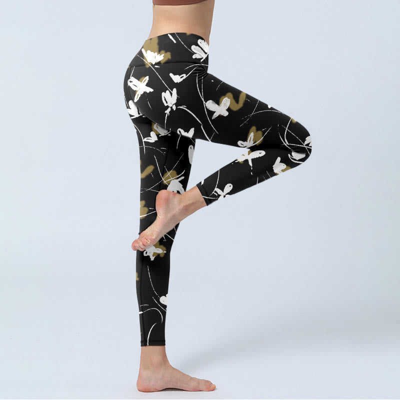 Buddha Stonesホワイト バタフライ プリント ジムレギンス レディース ヨガパンツ - image 4